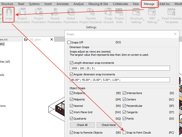 disable snap to point clouds