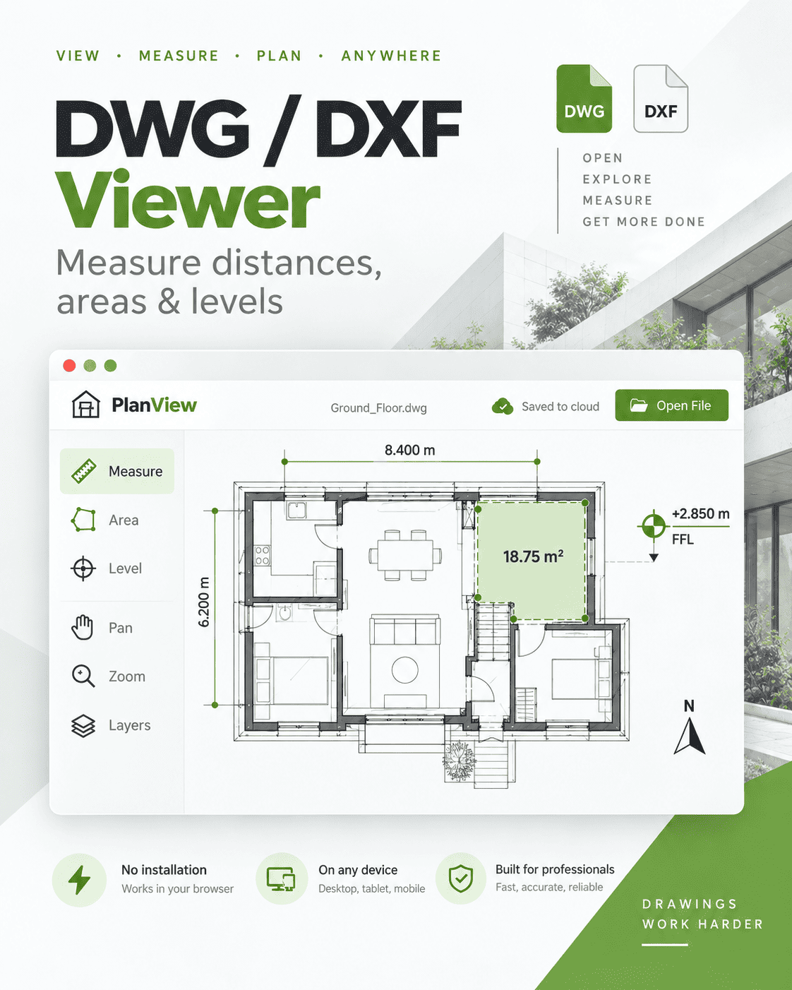 Free online DWG and DXF viewer with measurement tools
