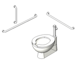 Floor mounted flush-valve toilet w 3-piece grab bars 