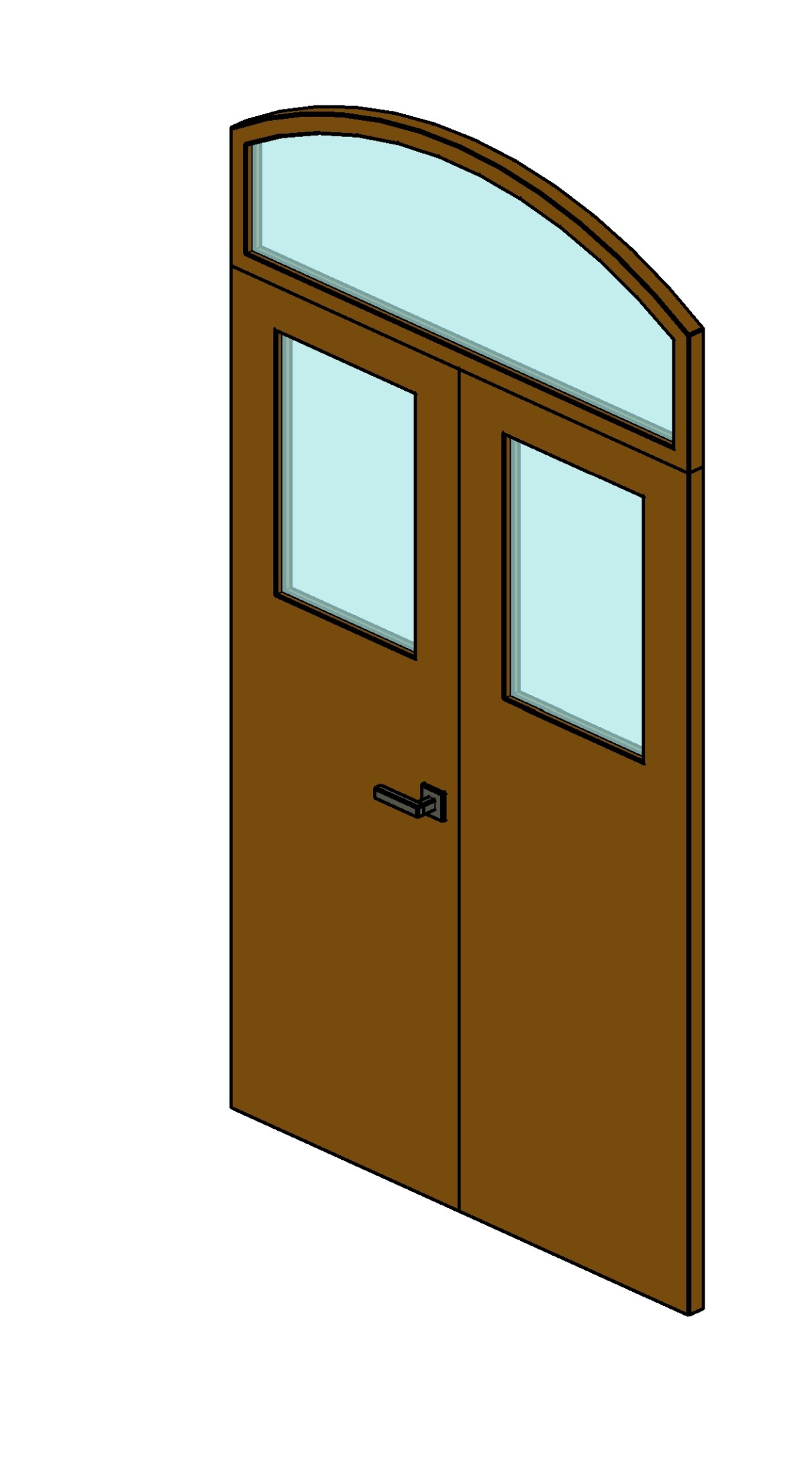 Door 2 leaves and glass + windows top round Revit family