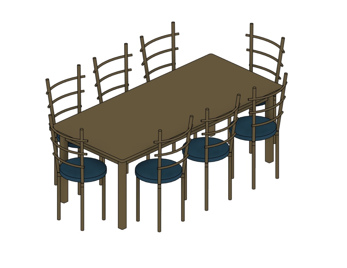 Dining Table Rectangular for 8 People Revit family
