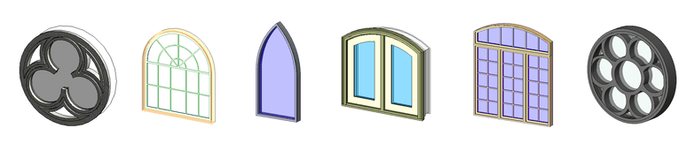 Revit round, half winged, triangular, angular windows families