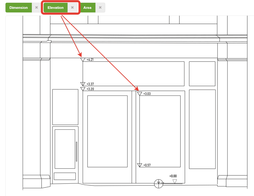 Measure area and elevation levels in a DWG drawing online