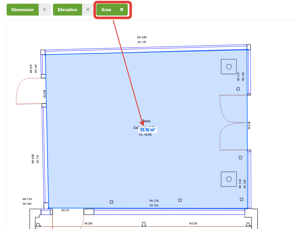 Measure areas in an online DWG and DXF viewer
