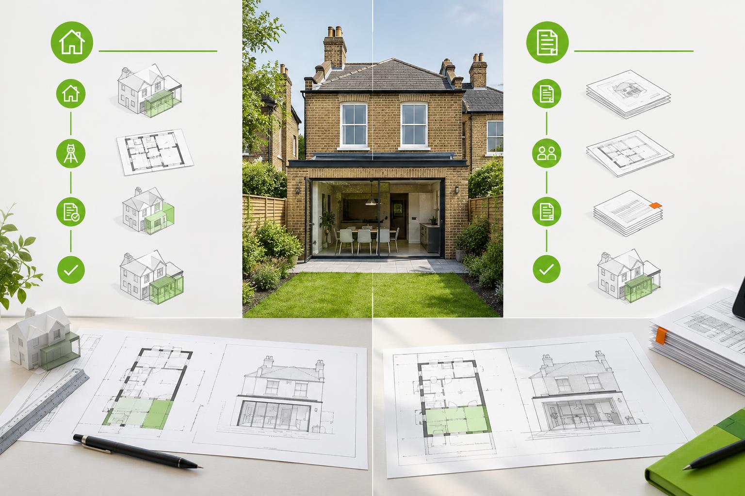 Visual comparison of permitted development and planning permission routes