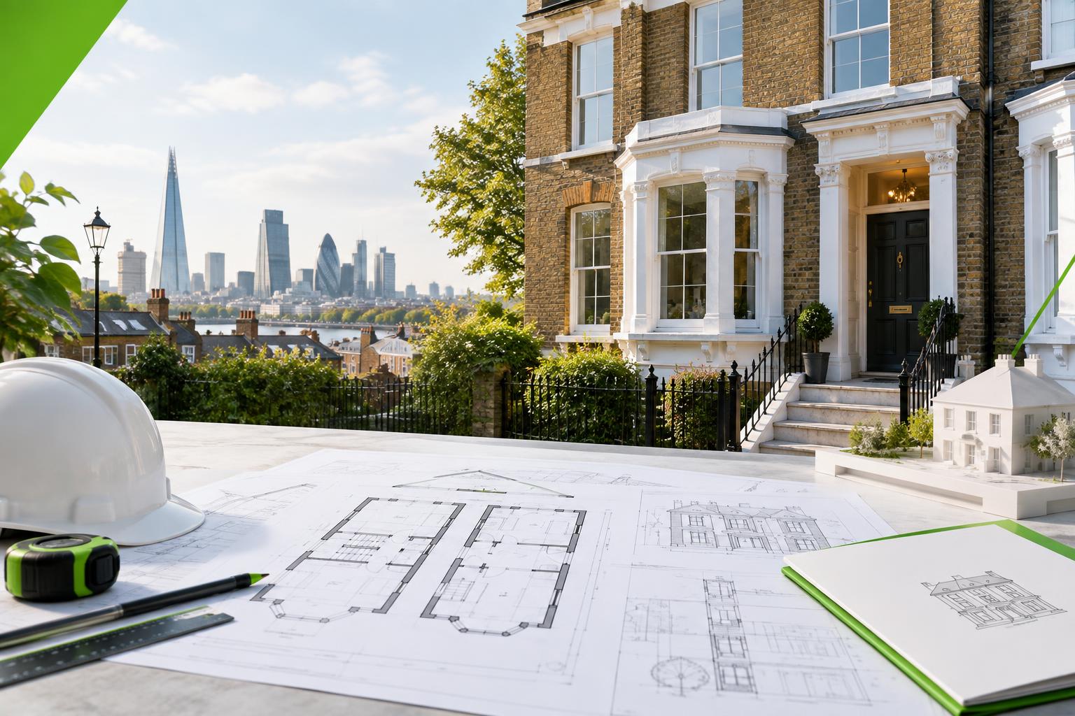 London house with architectural plans representing a Lawful Development Certificate application